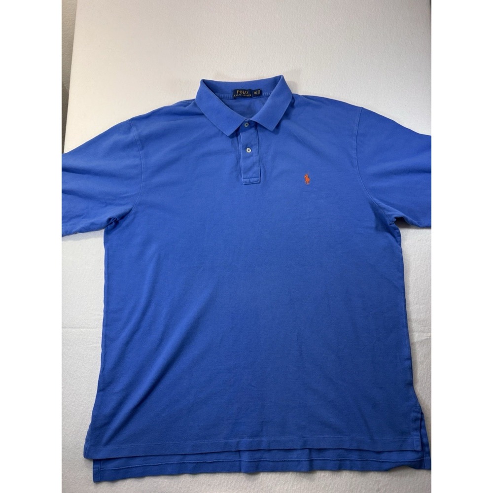 Polo Ralph Lauren Mens Polo 2XLT Tall Blue w/ Orange Pony Golf Casual Outdoor